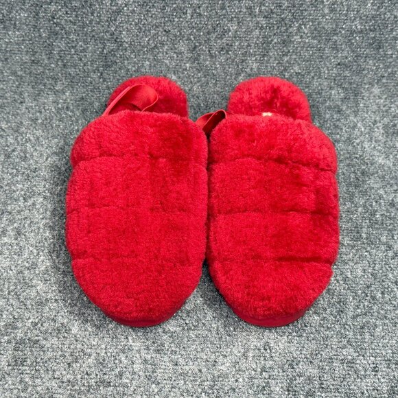 UGG Super Fluff Slippers Women's Size 11 Red Comfy Cozy Slip On Sheepskin Shoes - Picture 3 of 11